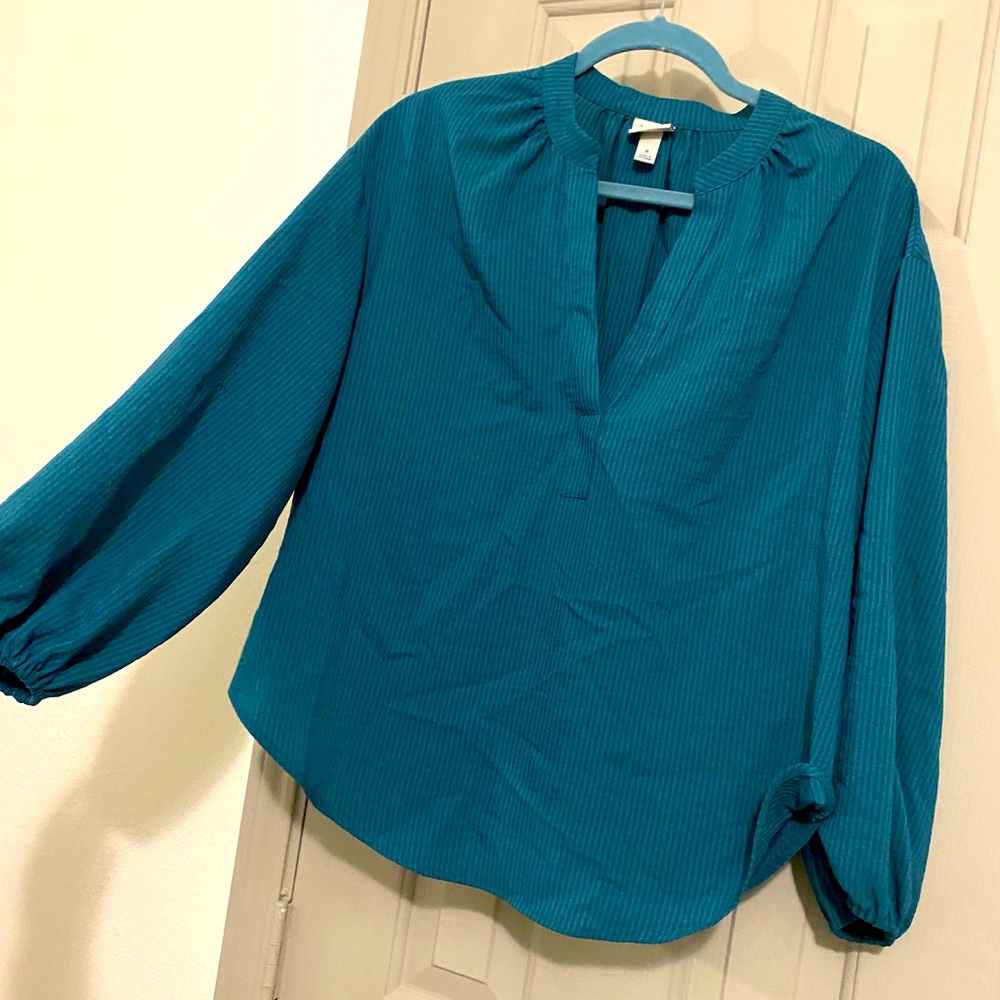A New Day Teal Striped Blouse